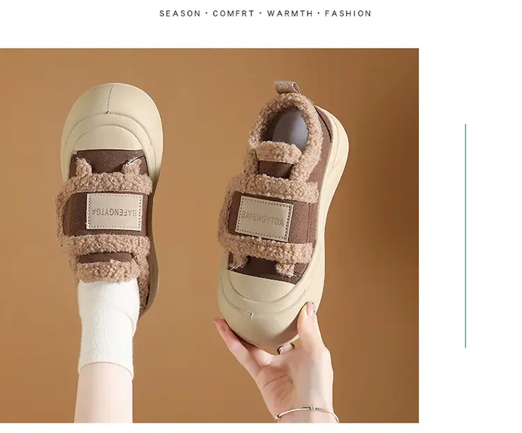 Platform Sole Velcro Cotton Shoes Women's Winter New fleece-lined Thickened Bread Shoes Fashionable Thick Sole Warm Board Shoes for Hair — feature 24