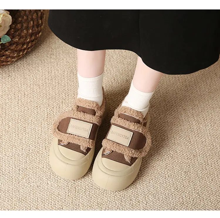 Platform Sole Velcro Cotton Shoes Women's Winter New fleece-lined Thickened Bread Shoes Fashionable Thick Sole Warm Board Shoes for Hair — feature 25