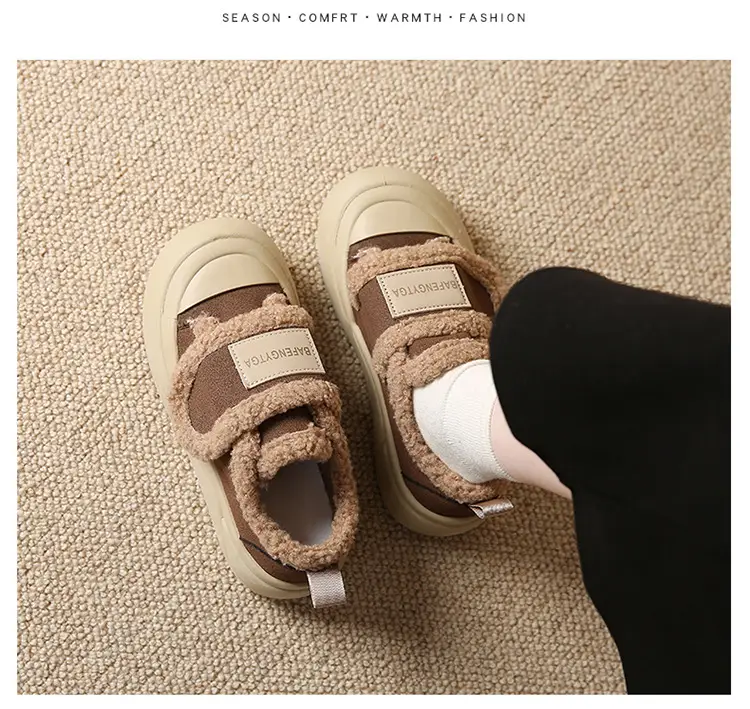 Platform Sole Velcro Cotton Shoes Women's Winter New fleece-lined Thickened Bread Shoes Fashionable Thick Sole Warm Board Shoes for Hair — feature 26