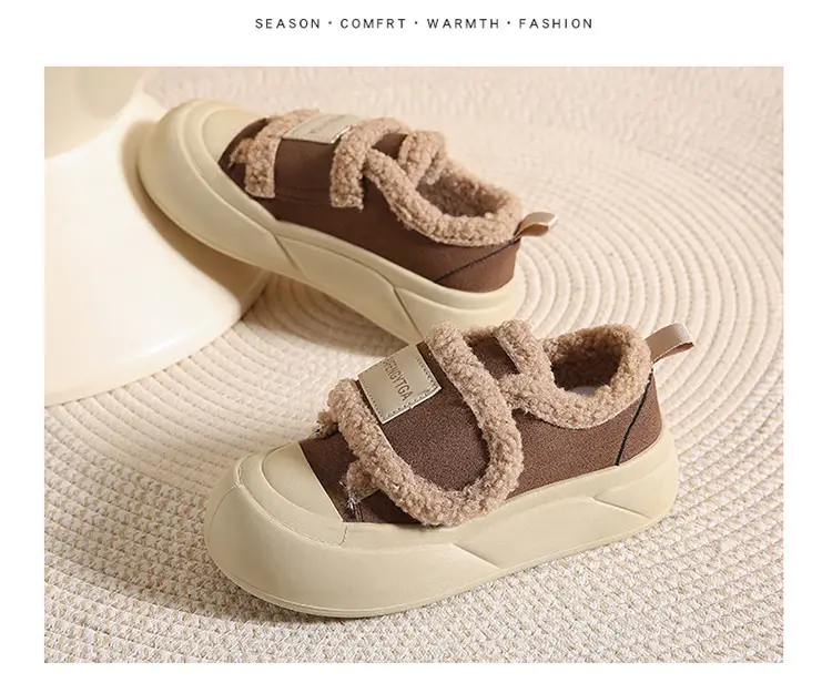 Platform Sole Velcro Cotton Shoes Women's Winter New fleece-lined Thickened Bread Shoes Fashionable Thick Sole Warm Board Shoes for Hair — feature 28