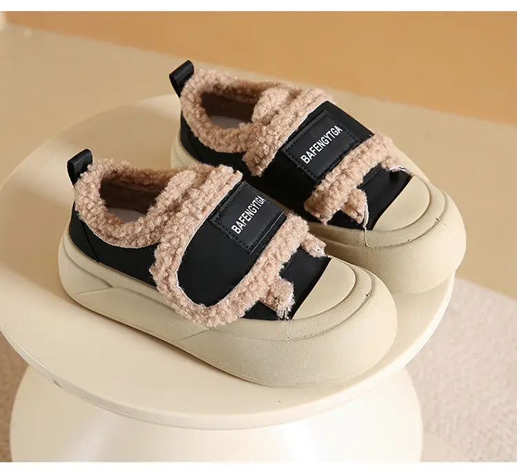Platform Sole Velcro Cotton Shoes Women's Winter New fleece-lined Thickened Bread Shoes Fashionable Thick Sole Warm Board Shoes for Hair — feature 29
