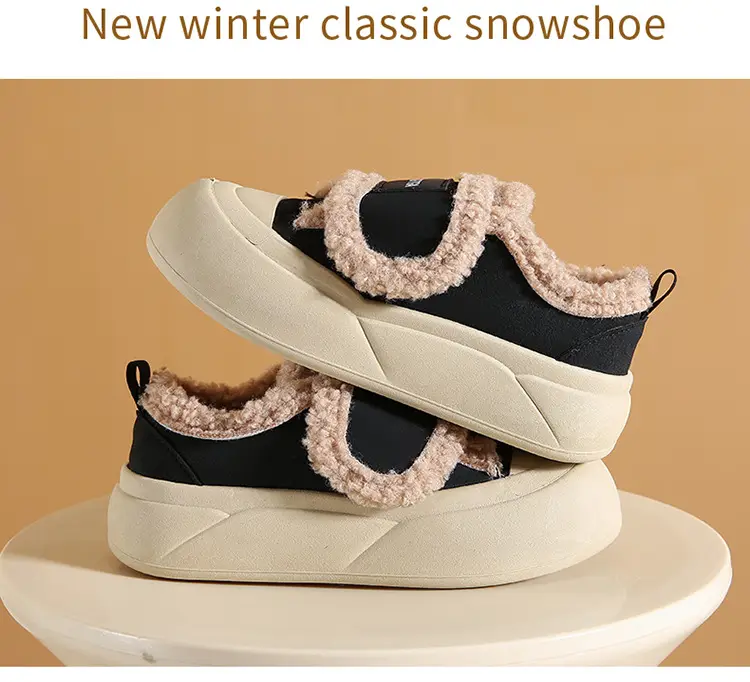 Platform Sole Velcro Cotton Shoes Women's Winter New fleece-lined Thickened Bread Shoes Fashionable Thick Sole Warm Board Shoes for Hair — feature 30