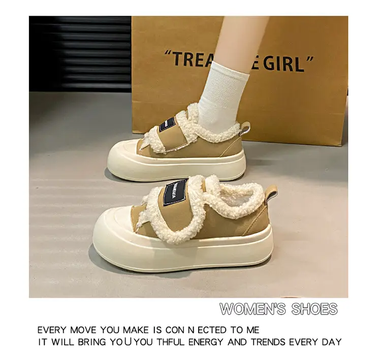 Platform Sole Velcro Cotton Shoes Women's Winter New fleece-lined Thickened Bread Shoes Fashionable Thick Sole Warm Board Shoes for Hair — feature 9