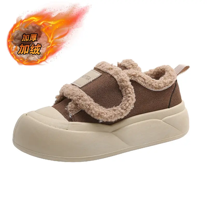 Platform Sole Velcro Cotton Shoes Women's Winter New fleece-lined Thickened Bread Shoes Fashionable Thick Sole Warm Board Shoes for Hair - Image 2