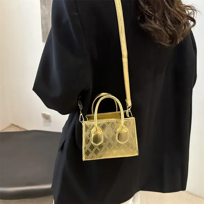 Golden Textured Rhombic Crossbody Bag 2024 - Image 7