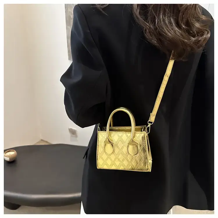 Golden Textured Rhombic Crossbody Bag 2024 — feature 13