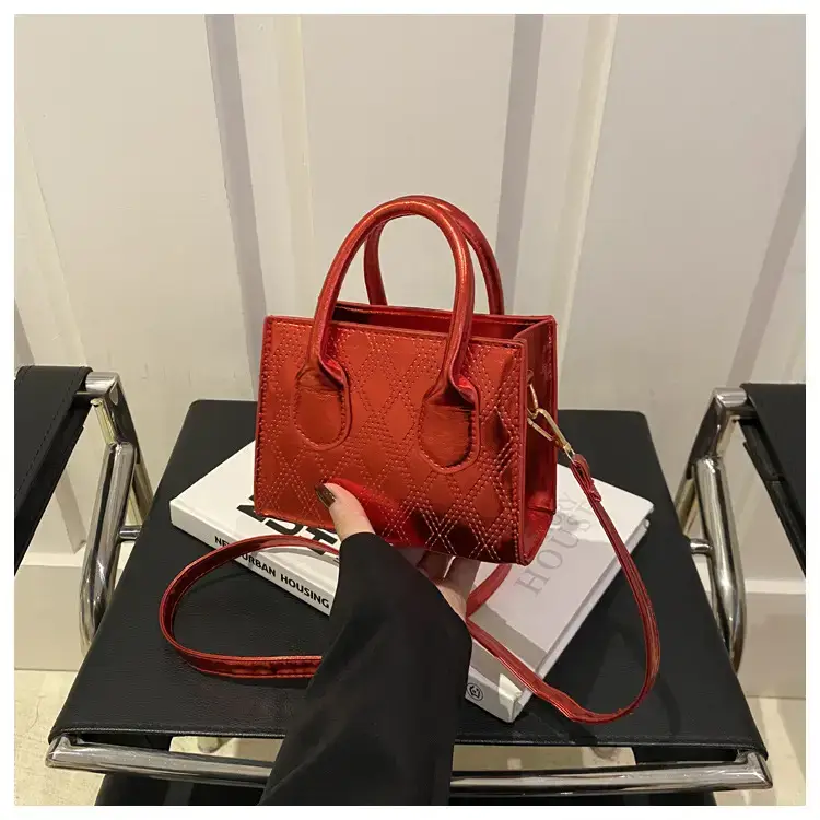 Golden Textured Rhombic Crossbody Bag 2024 - Image 4