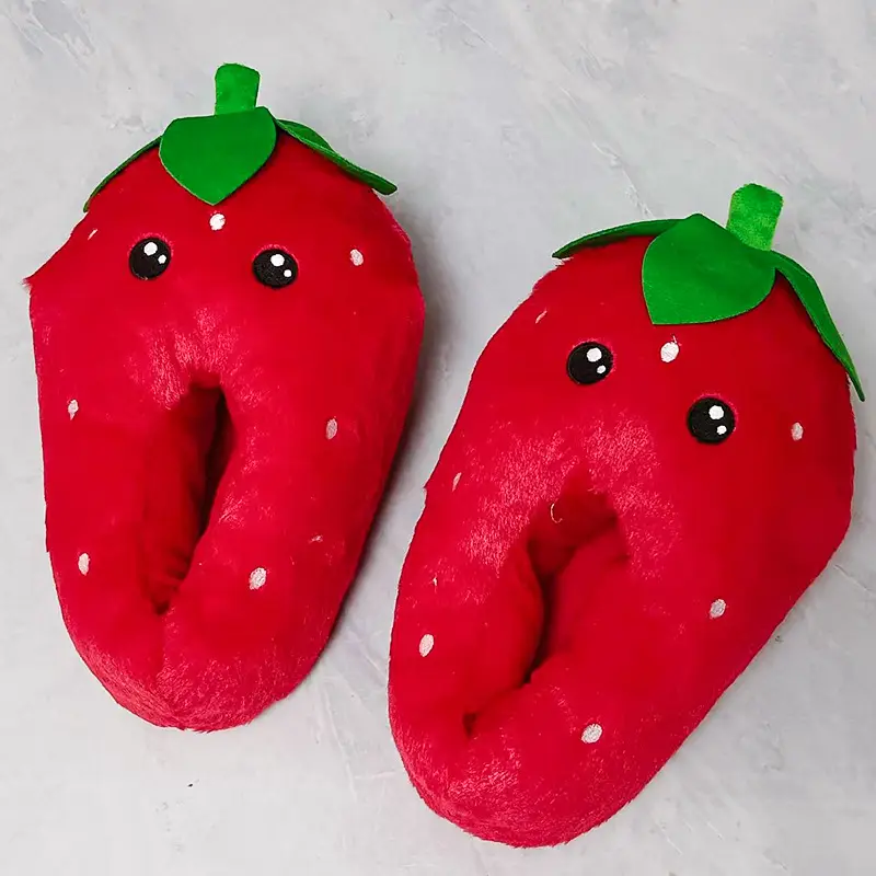 Cartoon Fruit Cotton Slippers, Strawberry Slippers, Plush Imitation Pineapple Home Warm Floor Slippers, Fluffy