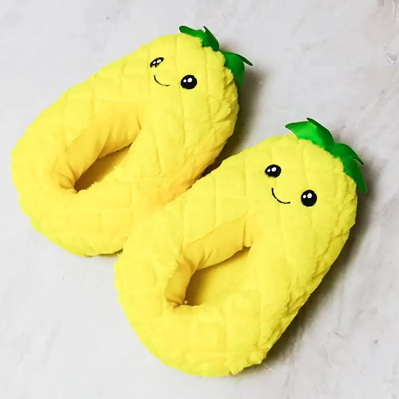 Cartoon Fruit Cotton Slippers, Strawberry Slippers, Plush Imitation Pineapple Home Warm Floor Slippers, Fluffy