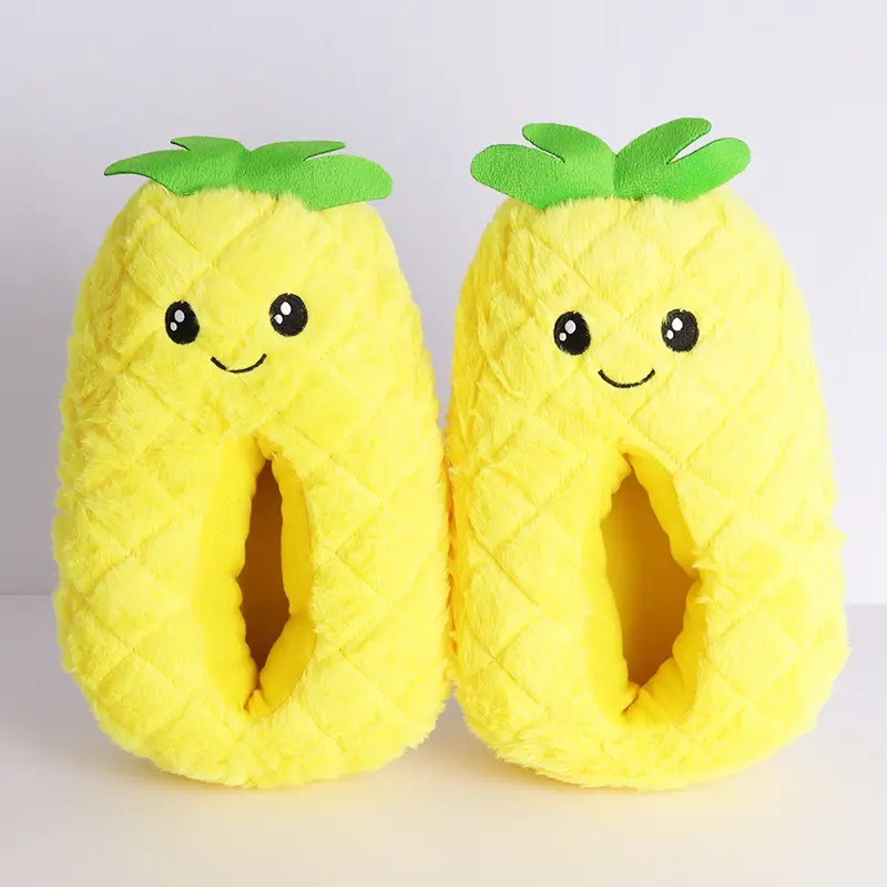 Cartoon Fruit Cotton Slippers, Strawberry Slippers, Plush Imitation Pineapple Home Warm Floor Slippers, Fluffy