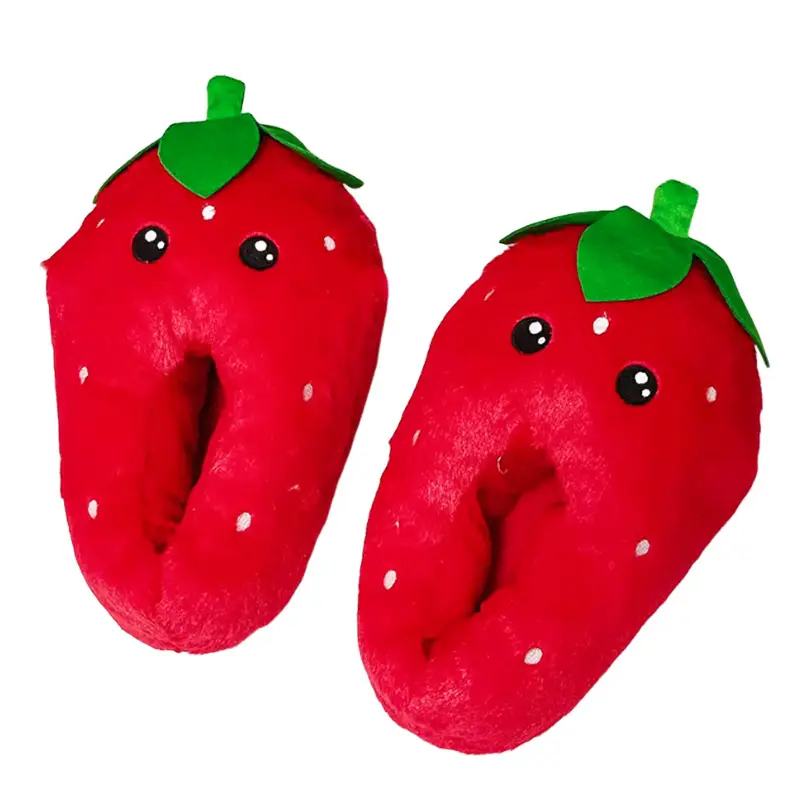 Cartoon Fruit Cotton Slippers, Strawberry Slippers, Plush Imitation Pineapple Home Warm Floor Slippers, Fluffy