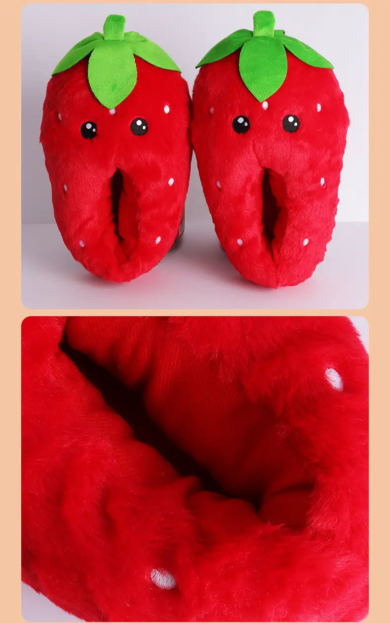 Cartoon Fruit Cotton Slippers, Strawberry Slippers, Plush Imitation Pineapple Home Warm Floor Slippers, Fluffy — feature 7