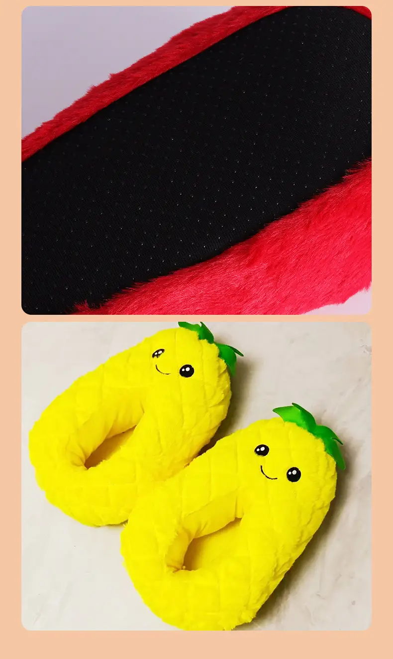 Cartoon Fruit Cotton Slippers, Strawberry Slippers, Plush Imitation Pineapple Home Warm Floor Slippers, Fluffy — feature 8