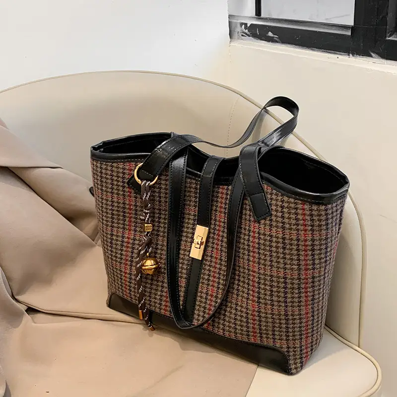 Vintage Houndstooth Shoulder Tote Bag Women 2024 - Image 8