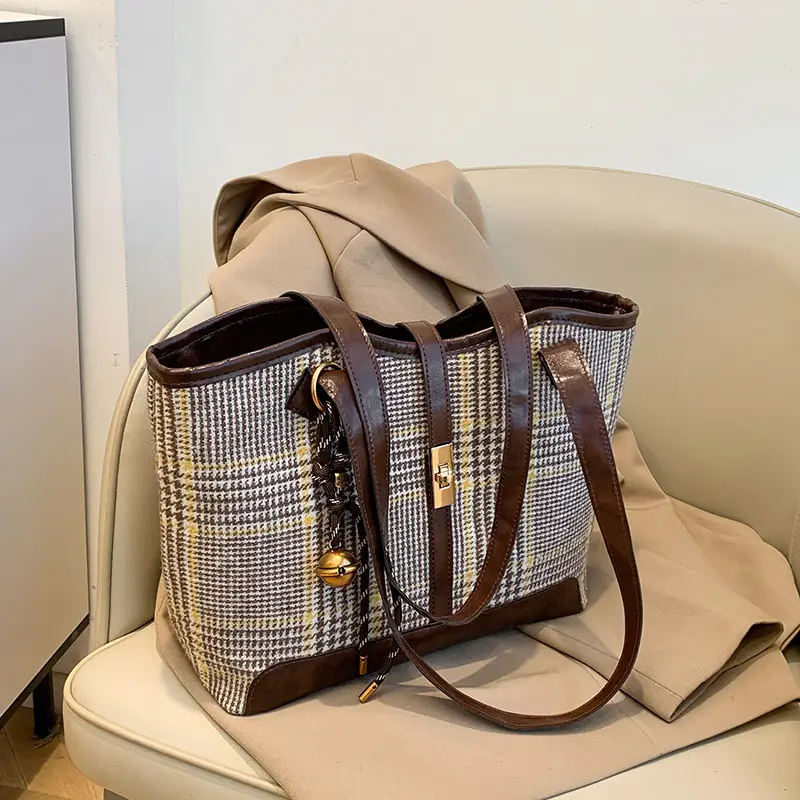 Vintage Houndstooth Shoulder Tote Bag Women 2024 - Image 9