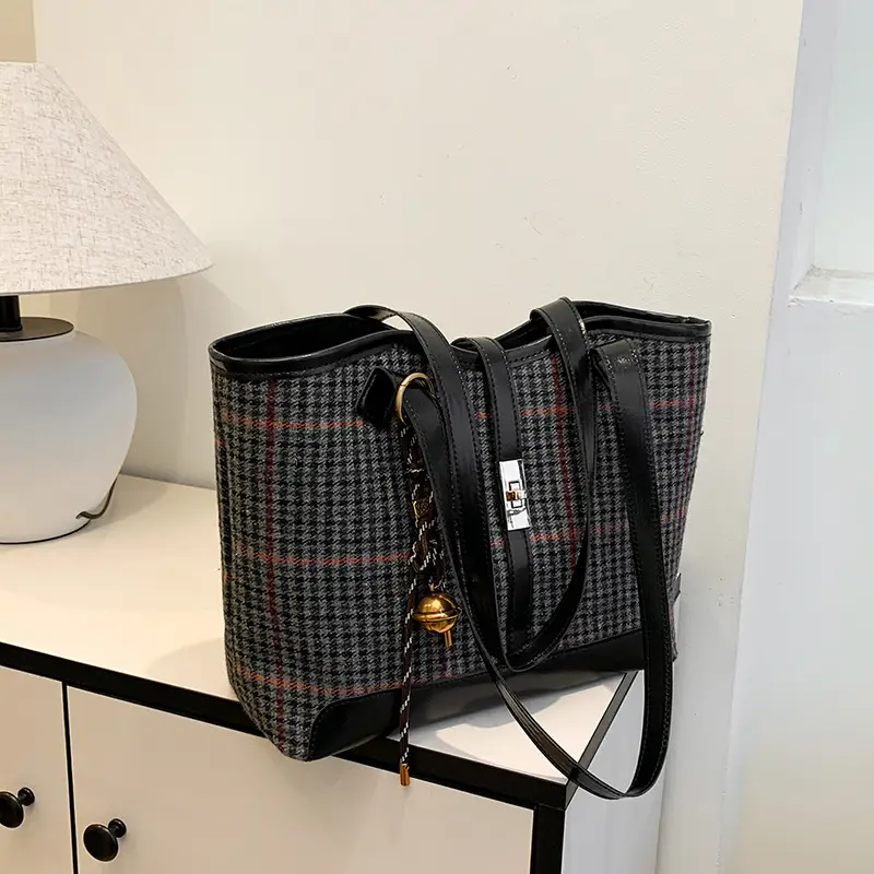 Vintage Houndstooth Shoulder Tote Bag Women 2024 - Image 10