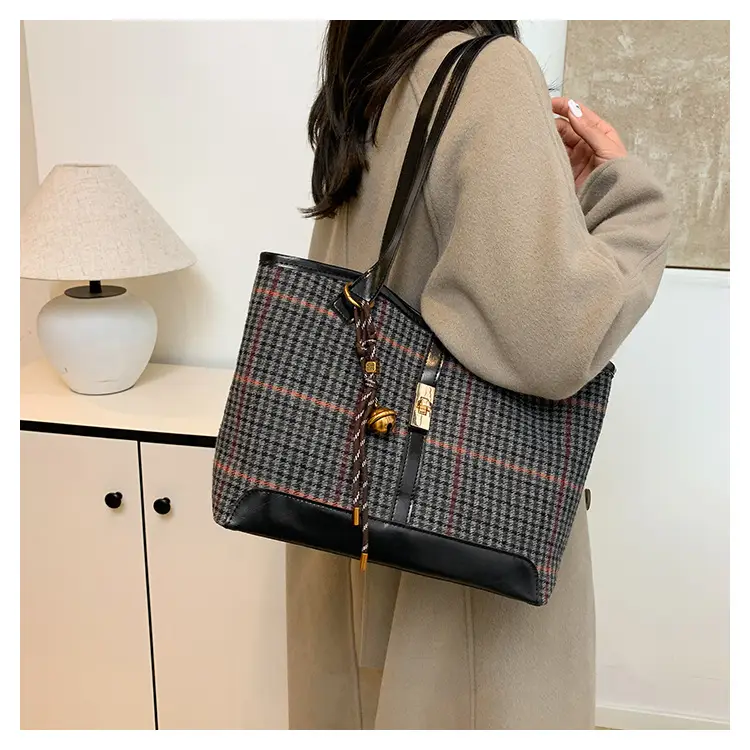Vintage Houndstooth Shoulder Tote Bag Women 2024 — feature 11