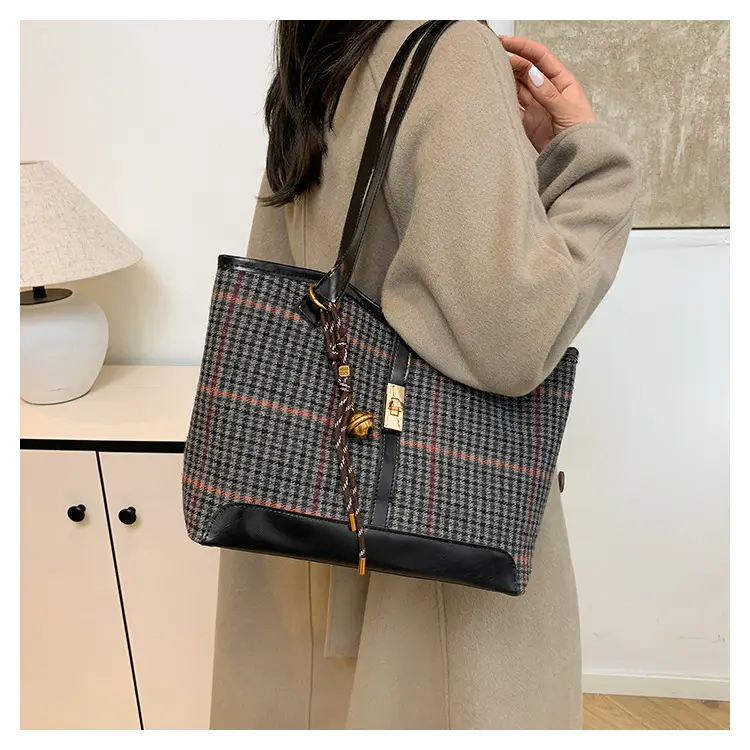 Vintage Houndstooth Shoulder Tote Bag Women 2024 — feature 12