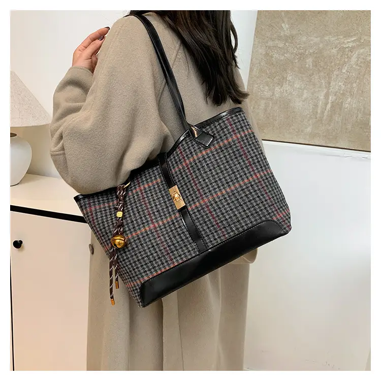 Vintage Houndstooth Shoulder Tote Bag Women 2024 — feature 14