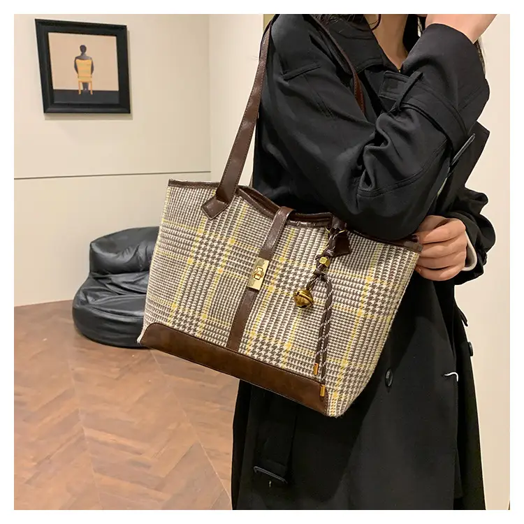 Vintage Houndstooth Shoulder Tote Bag Women 2024 — feature 15