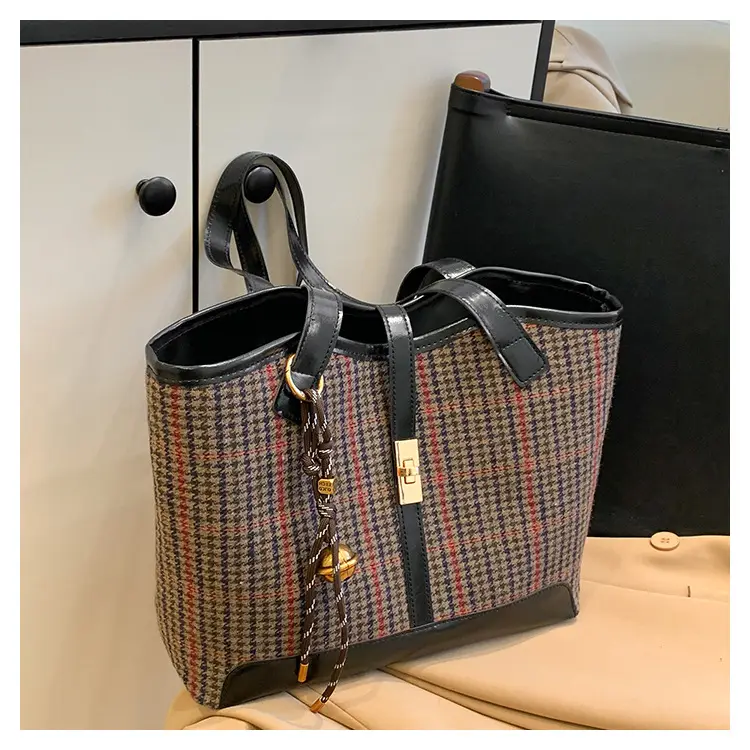 Vintage Houndstooth Shoulder Tote Bag Women 2024 — feature 23