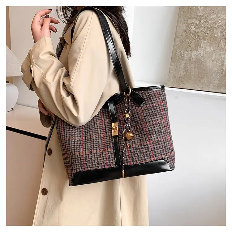 Vintage Houndstooth Shoulder Tote Bag Women 2024 — feature 7