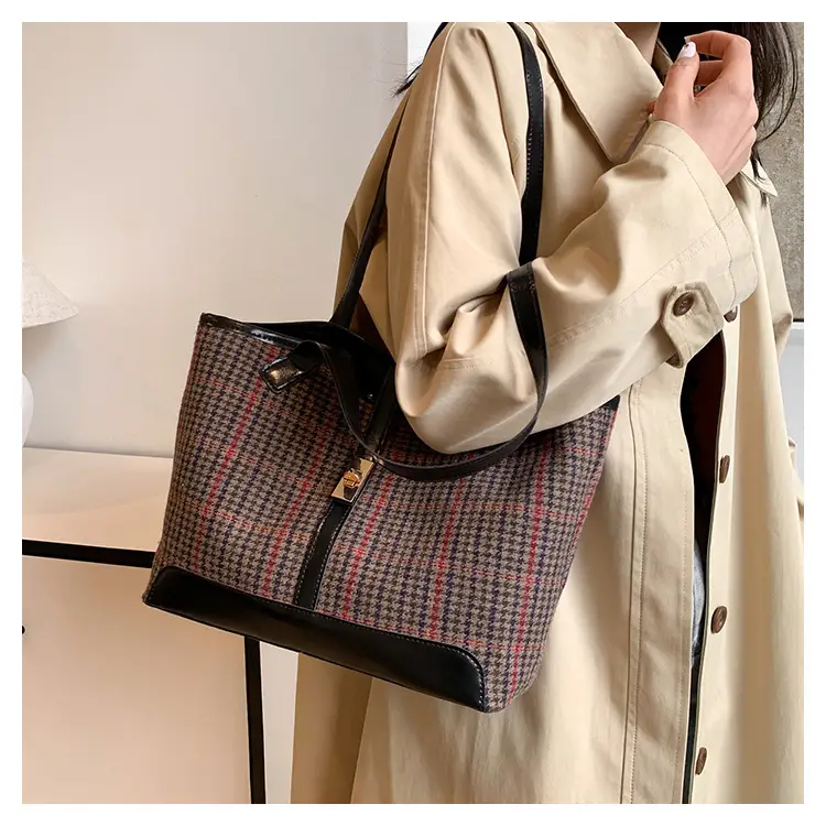 Vintage Houndstooth Shoulder Tote Bag Women 2024 — feature 9