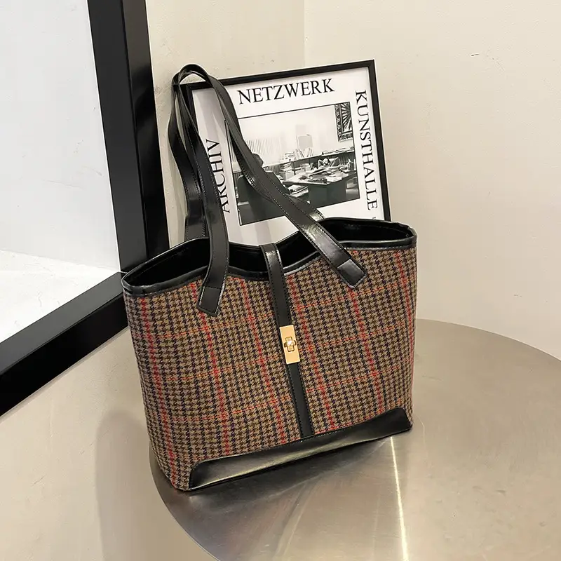 Vintage Houndstooth Shoulder Tote Bag Women 2024 - Image 2