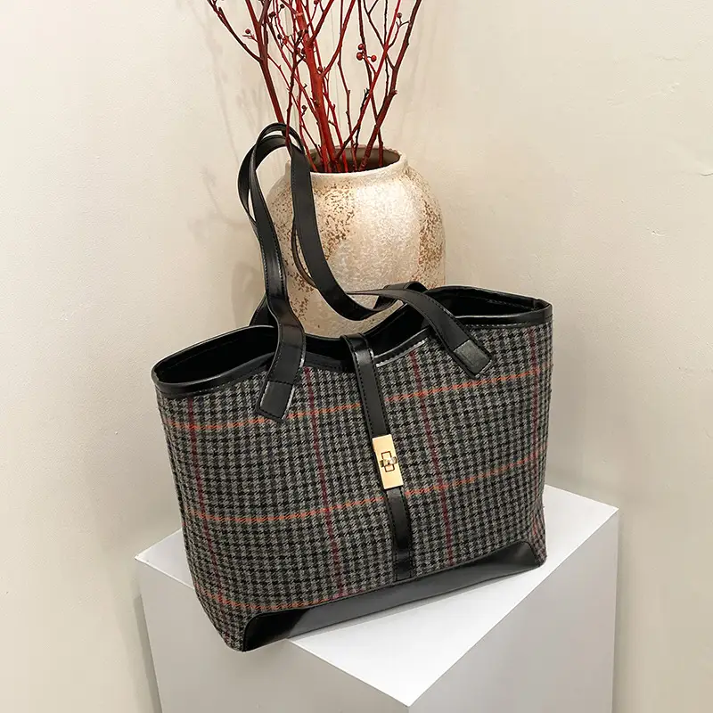 Vintage Houndstooth Shoulder Tote Bag Women 2024 - Image 3