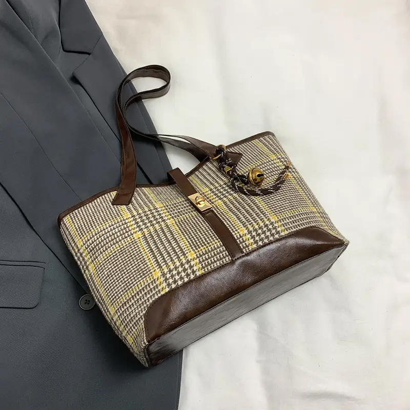 Vintage Houndstooth Shoulder Tote Bag Women 2024 - Image 4