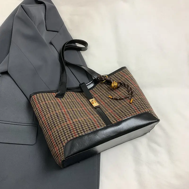 Vintage Houndstooth Shoulder Tote Bag Women 2024 - Image 5