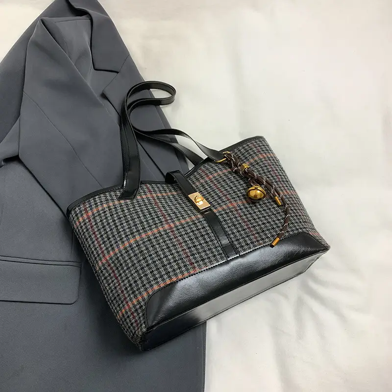 Vintage Houndstooth Shoulder Tote Bag Women 2024 - Image 6