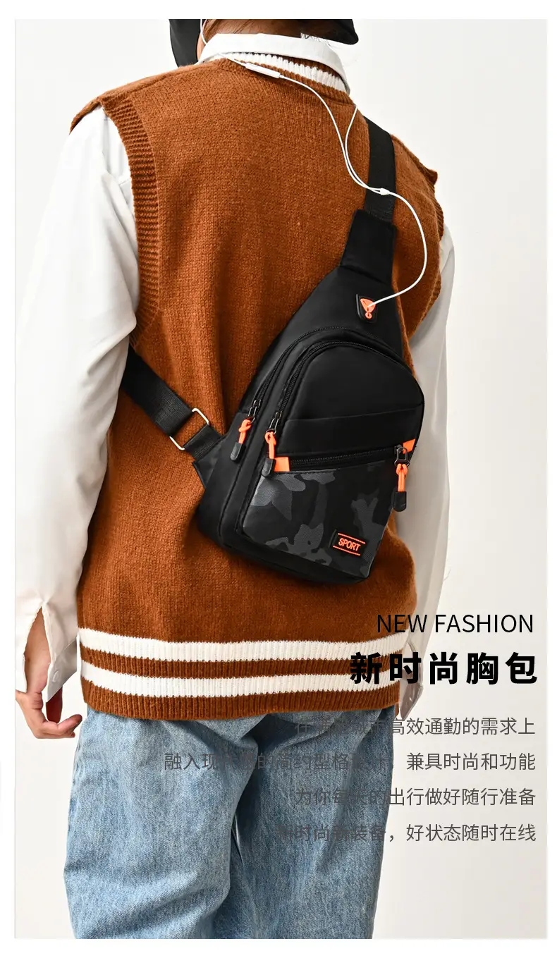 Men's Black Oxford Cloth Shoulder Bag College Student Portable — feature 2