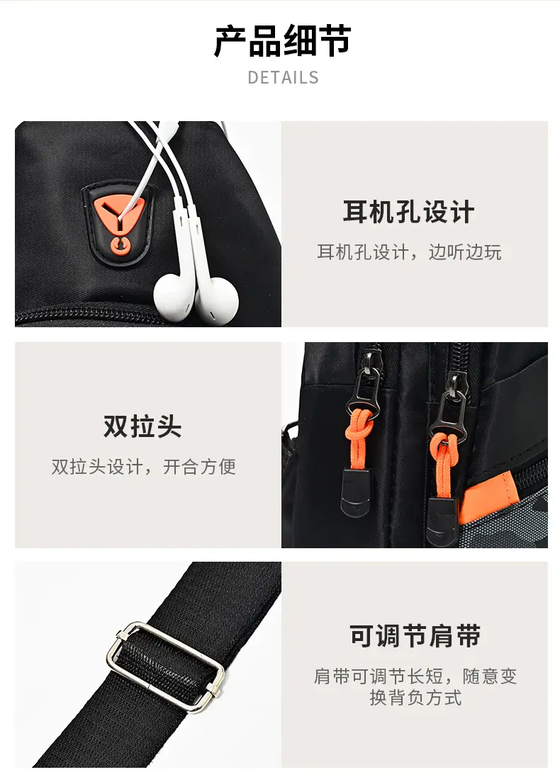 Men's Black Oxford Cloth Shoulder Bag College Student Portable — feature 28