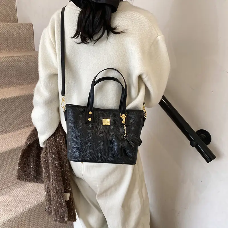 Brown Croc-Textured Women's Bucket Bag with Chain Strap - Image 10