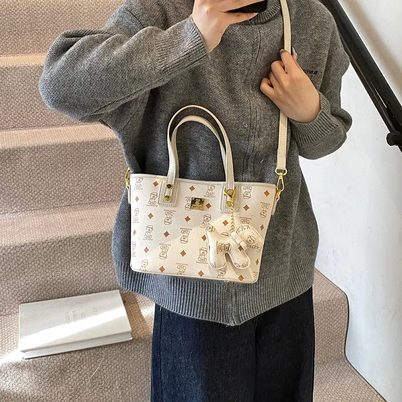 Brown Croc-Textured Women's Bucket Bag with Chain Strap - Image 11
