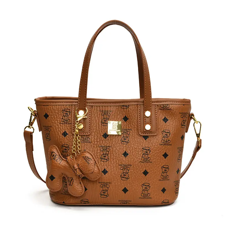 Brown Croc-Textured Women's Bucket Bag with Chain Strap - Image 13