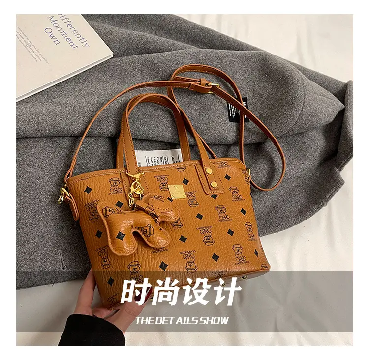 Brown Croc-Textured Women's Bucket Bag with Chain Strap — feature 11