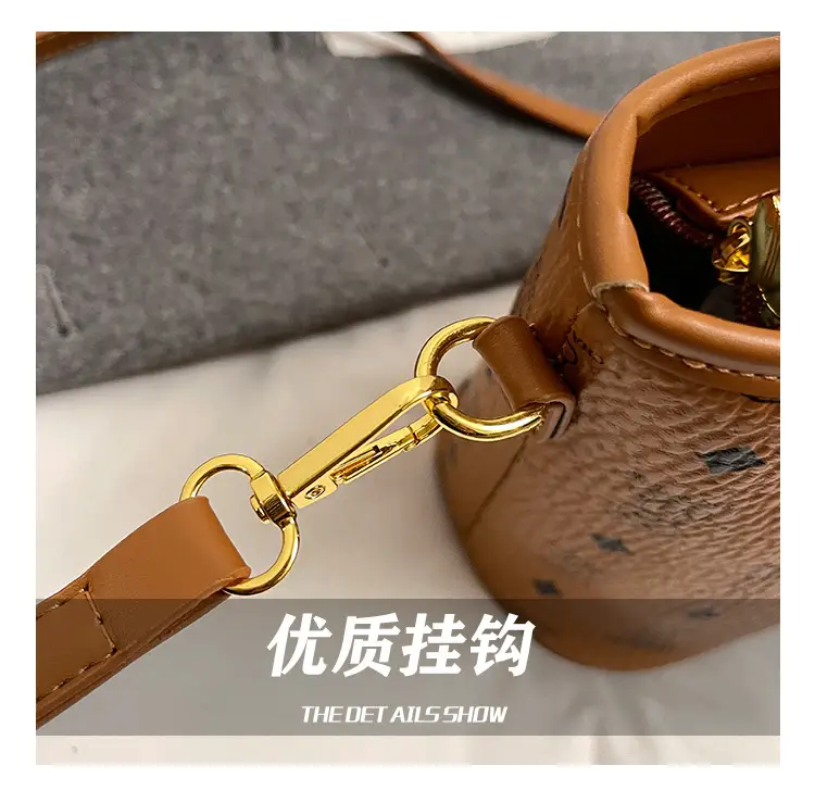 Brown Croc-Textured Women's Bucket Bag with Chain Strap — feature 14