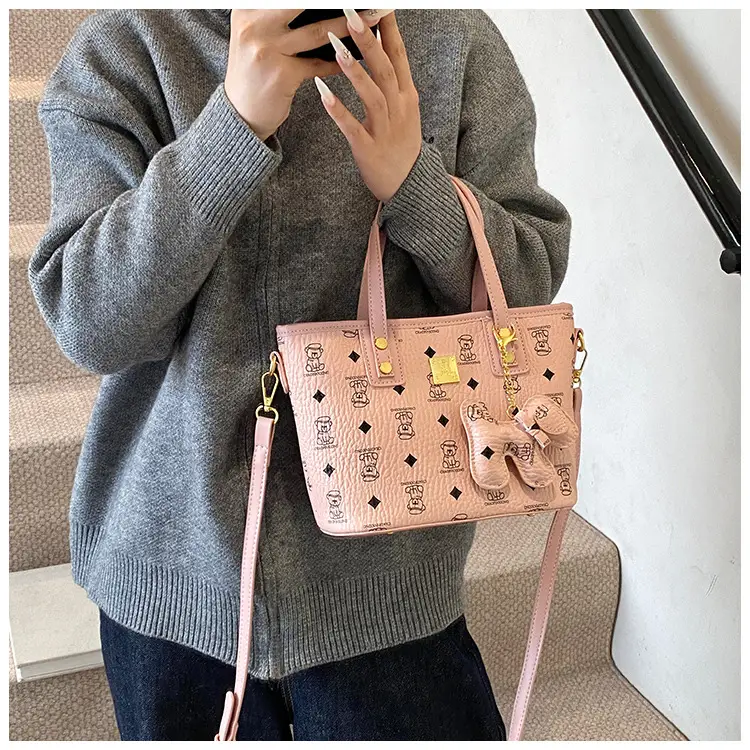 Brown Croc-Textured Women's Bucket Bag with Chain Strap — feature 15