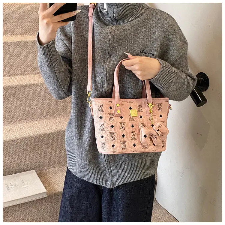Brown Croc-Textured Women's Bucket Bag with Chain Strap — feature 16
