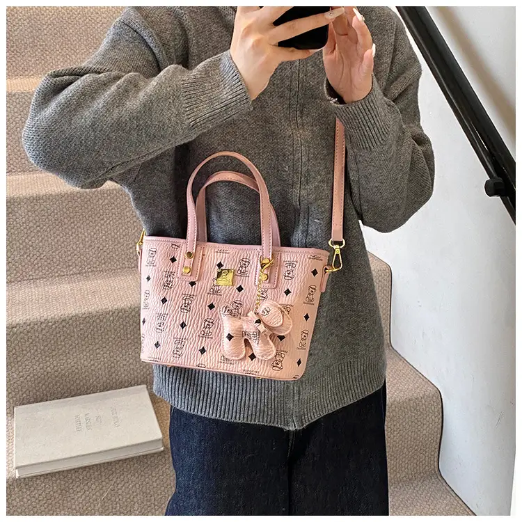 Brown Croc-Textured Women's Bucket Bag with Chain Strap — feature 17