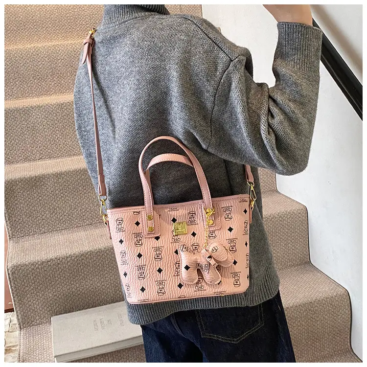 Brown Croc-Textured Women's Bucket Bag with Chain Strap — feature 18