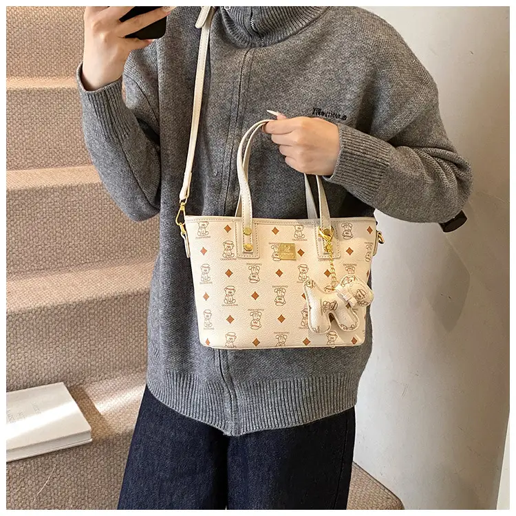 Brown Croc-Textured Women's Bucket Bag with Chain Strap — feature 20