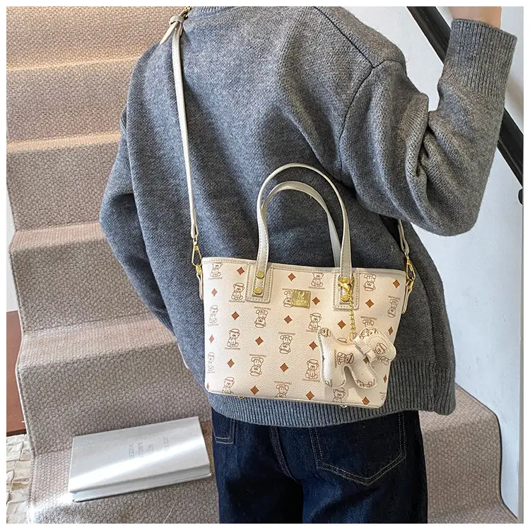 Brown Croc-Textured Women's Bucket Bag with Chain Strap — feature 22