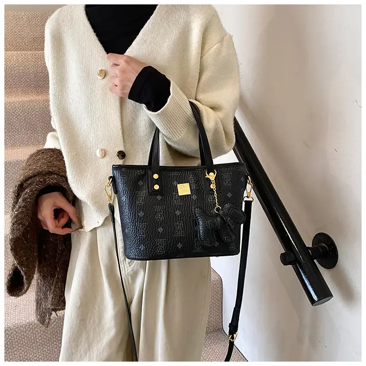Brown Croc-Textured Women's Bucket Bag with Chain Strap — feature 24