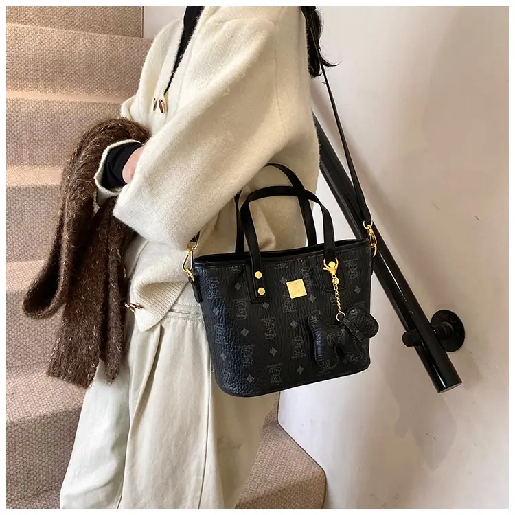 Brown Croc-Textured Women's Bucket Bag with Chain Strap — feature 25