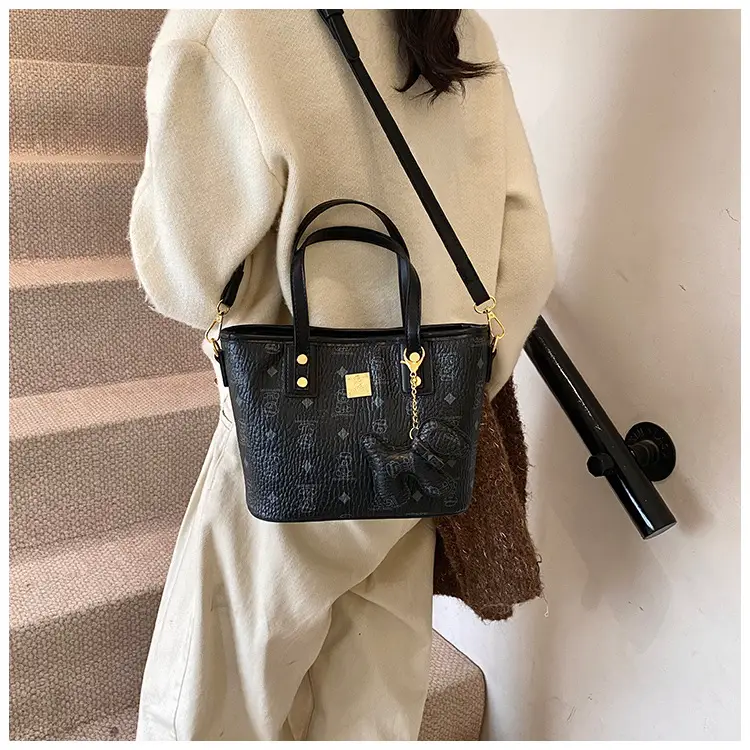 Brown Croc-Textured Women's Bucket Bag with Chain Strap — feature 26
