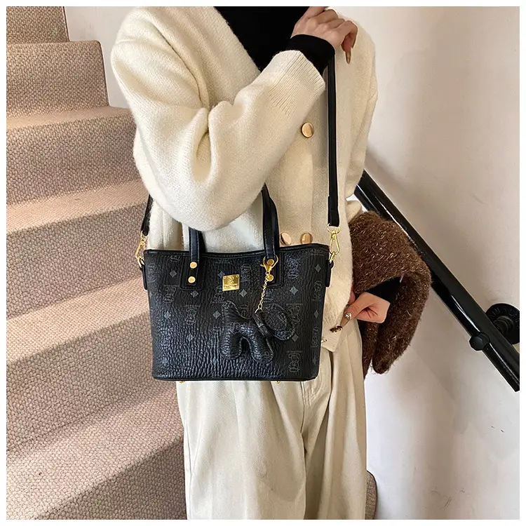 Brown Croc-Textured Women's Bucket Bag with Chain Strap — feature 27