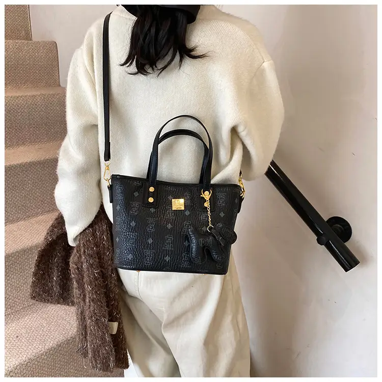 Brown Croc-Textured Women's Bucket Bag with Chain Strap — feature 28
